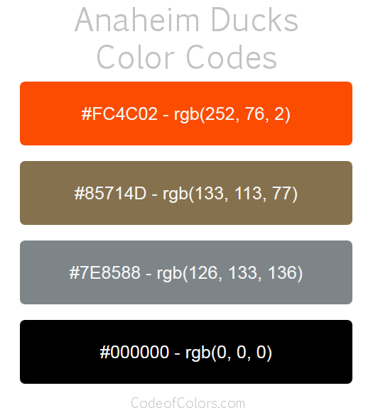 Anaheim Ducks Team Color Codes