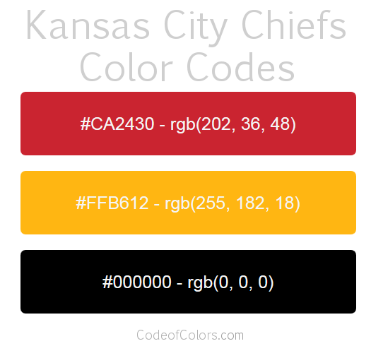 Kansas City Chiefs Colors  Hex and RGB Color Codes