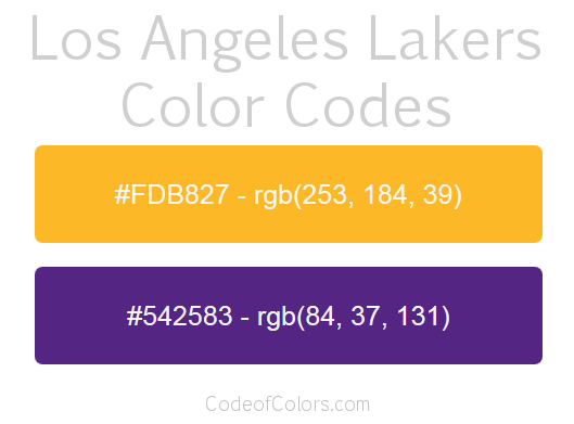 Los Angeles Lakers Team Color Codes