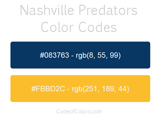 Nashville Predators Team Color Codes