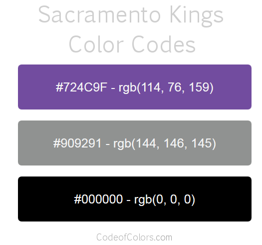 Sacramento Kings Team Color Codes