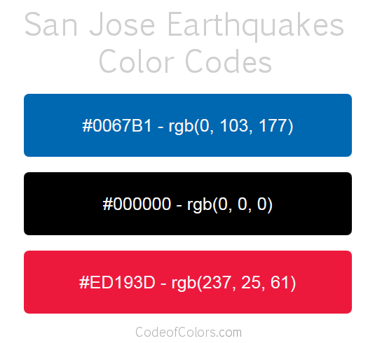 San Jose Earthquakes Team Color Codes