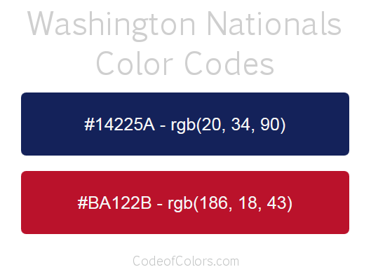 Washington Nationals Team Color Codes