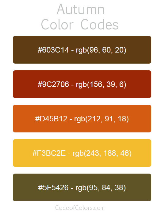 Autumn Color Palette - Fall Hex and RGB Color Codes