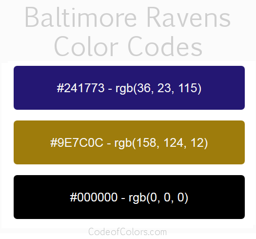Baltimore Ravens Team Color Codes