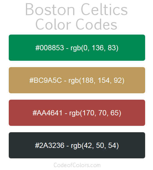 Boston Celtics Team Color Codes