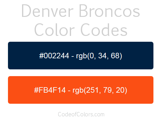 Denver Broncos Team Color Codes