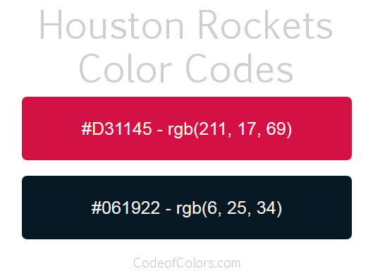 Houston Rockets Team Color Codes