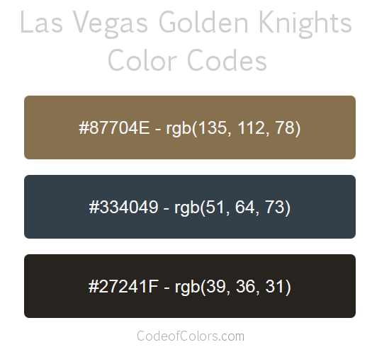 Las Vegas Golden Knights Team Color Codes