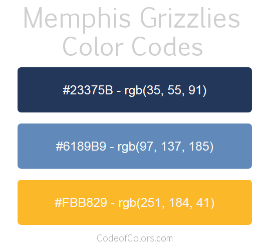 Memphis Grizzlies Team Color Codes