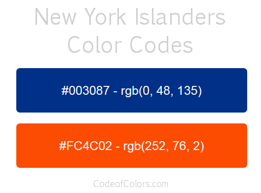 New York Islanders Team Color Codes