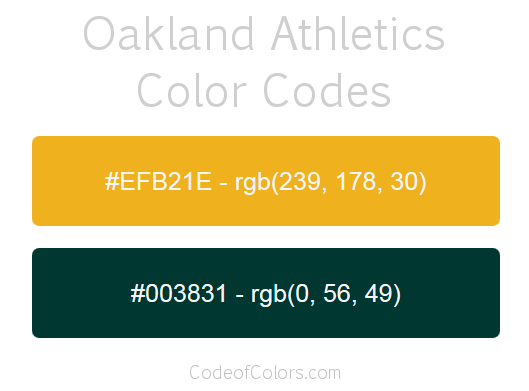 Oakland Athletics Team Color Codes