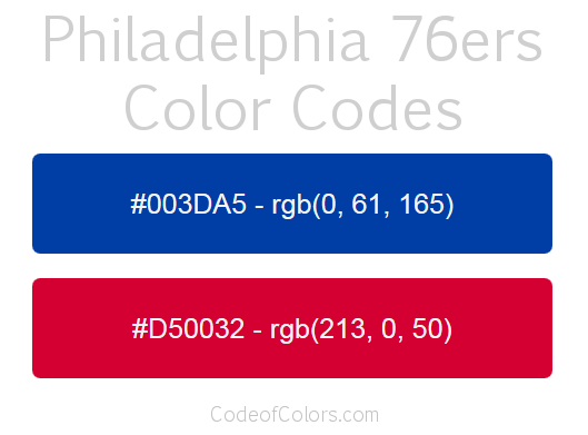 Philadelphia 76ers Team Color Codes