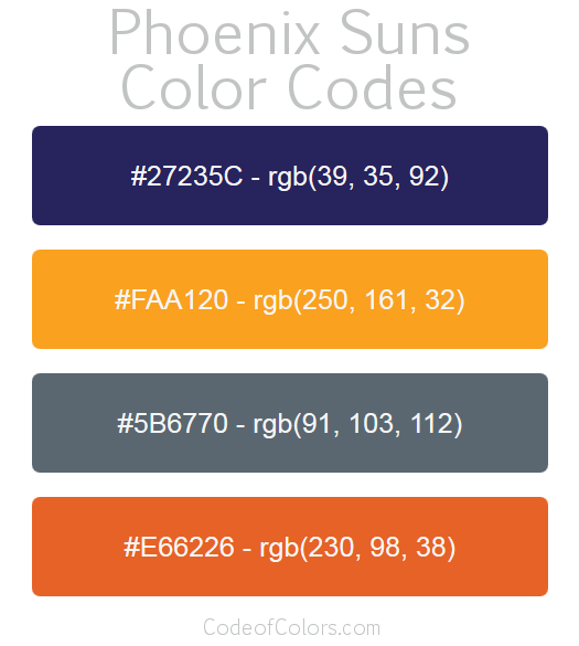 Phoenix Suns Team Color Codes