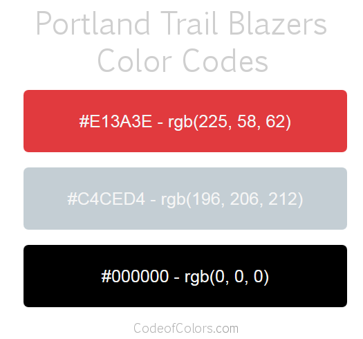Portland Trail Blazers Team Color Codes
