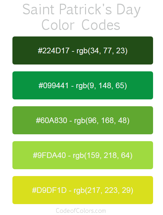 Saint Patrick's Day Color Palette - Hex and RGB Color Codes