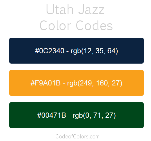 Utah Jazz Team Color Codes
