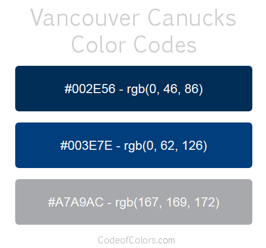 Vancouver Canucks Team Color Codes